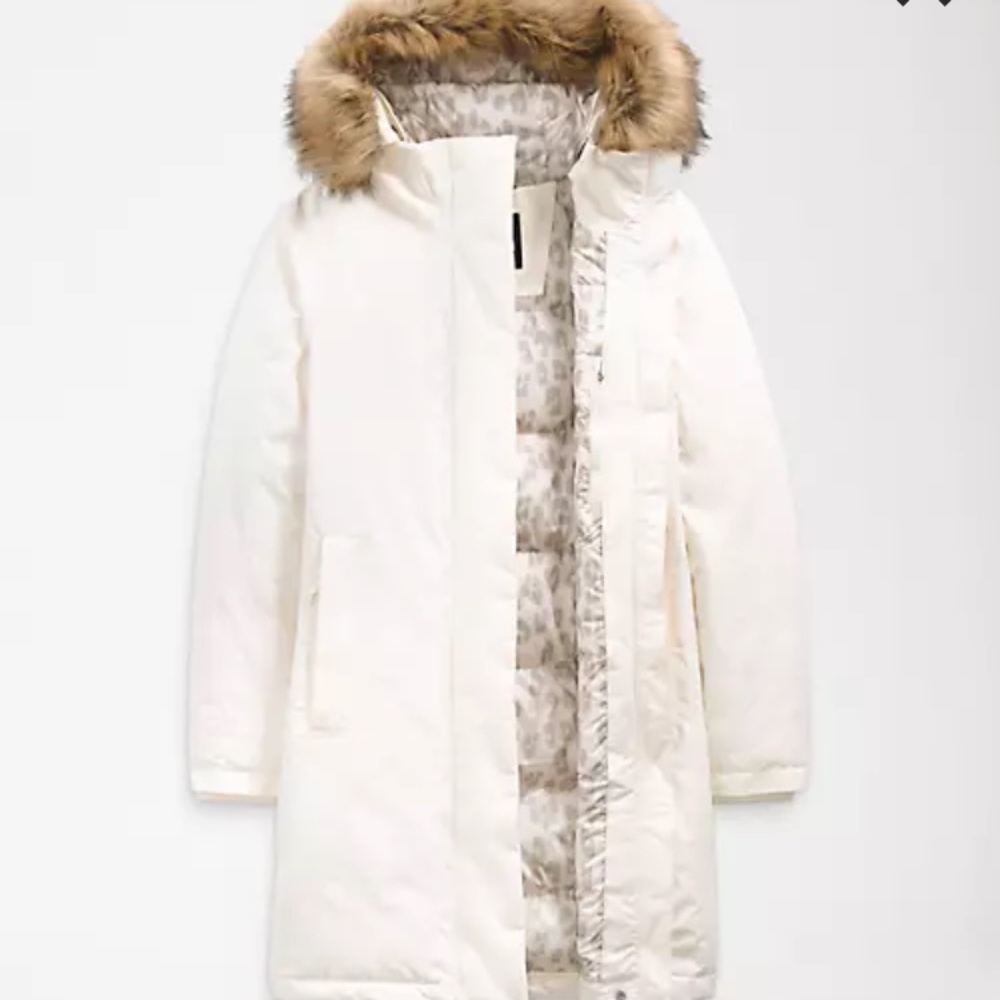 NWT North Face Arctic Parka - Gardenia White/Silver grey leopard print - Picture 4 of 16